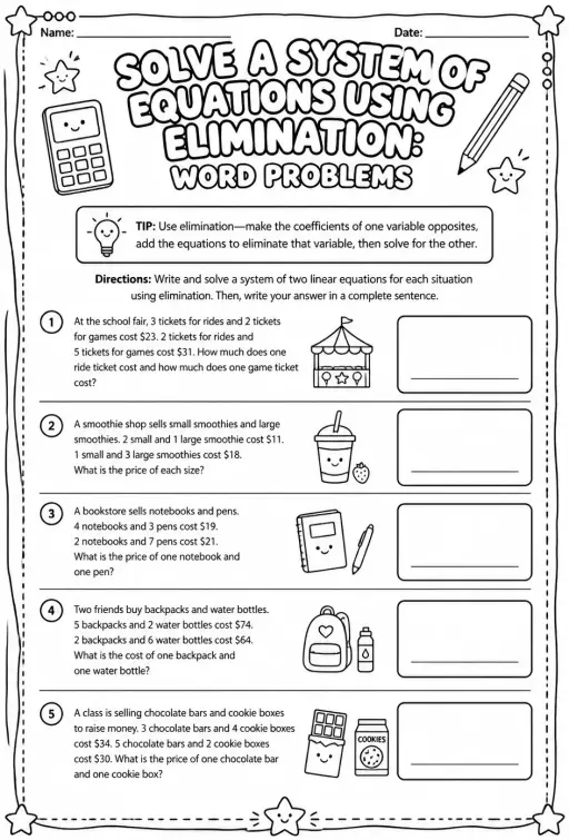 Solve a system of equations using elimination: word problems