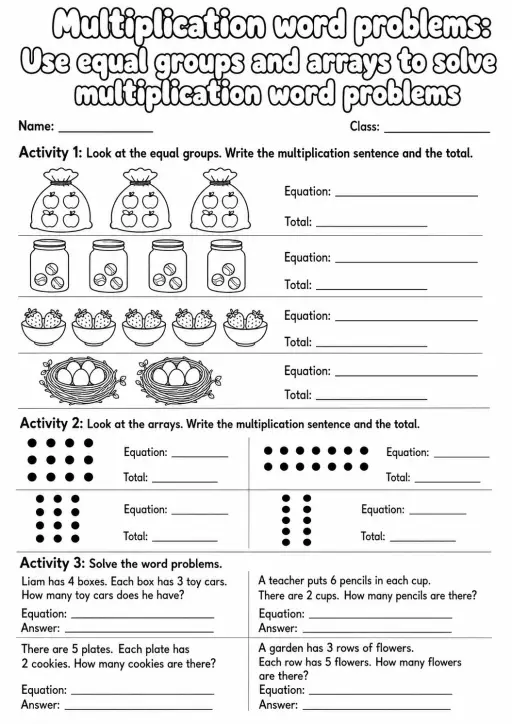 Grade 3 Multiplication Word Problems Math Worksheet Pack