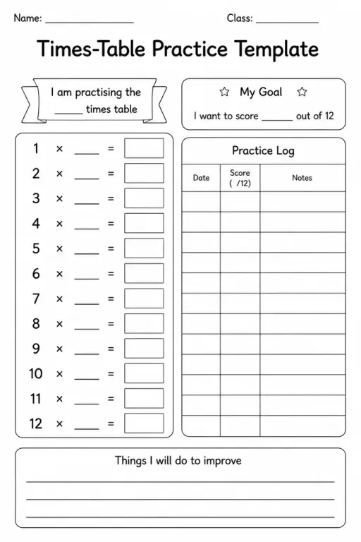 Times-Table Practice Template