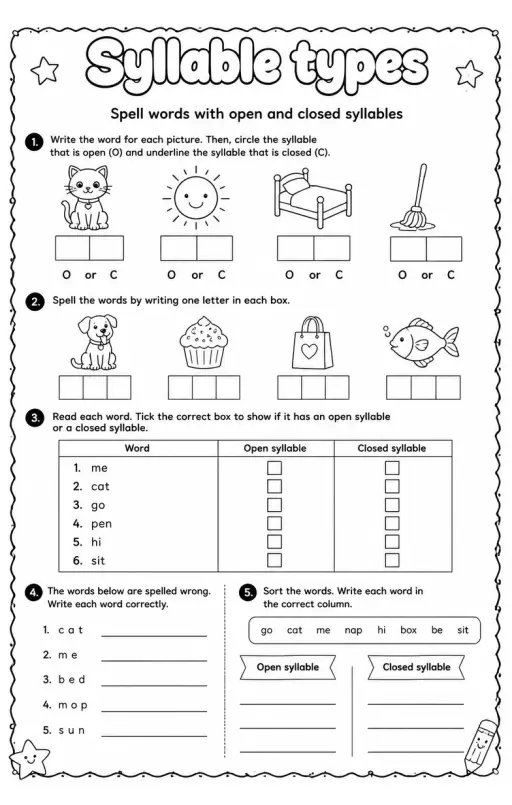 Spell words with open and closed syllables