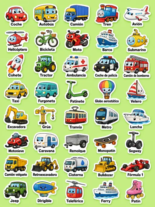 Transportes - Hoja de pegatinas imprimibles
