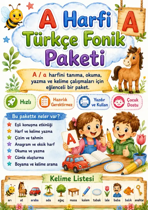 Turkish Letter A Phonics Worksheets Pack