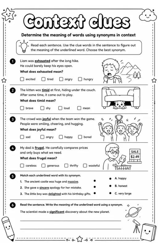 Determine the meaning of words using synonyms in context