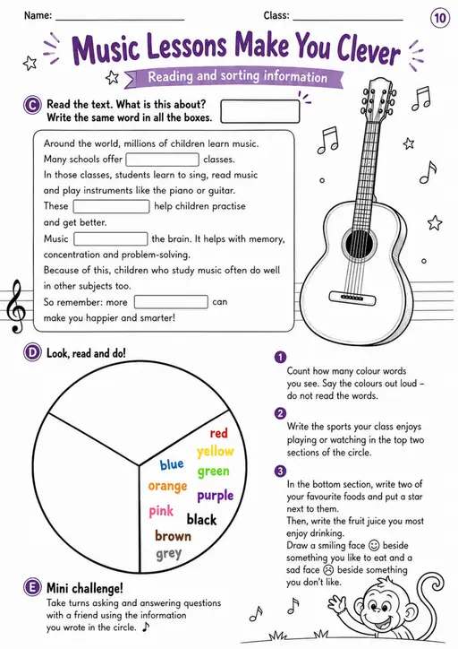 Cambridge MOVERS - Music Lessons Make You Clever | Free Worksheet