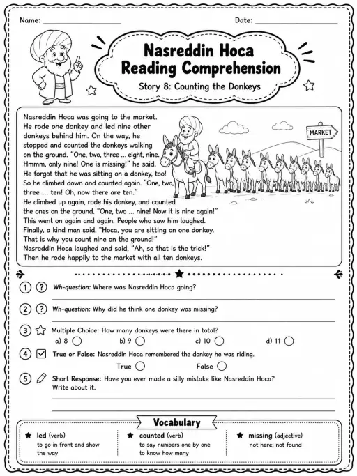 Nasreddin Hoca Reading Comprehension: Counting the Donkeys