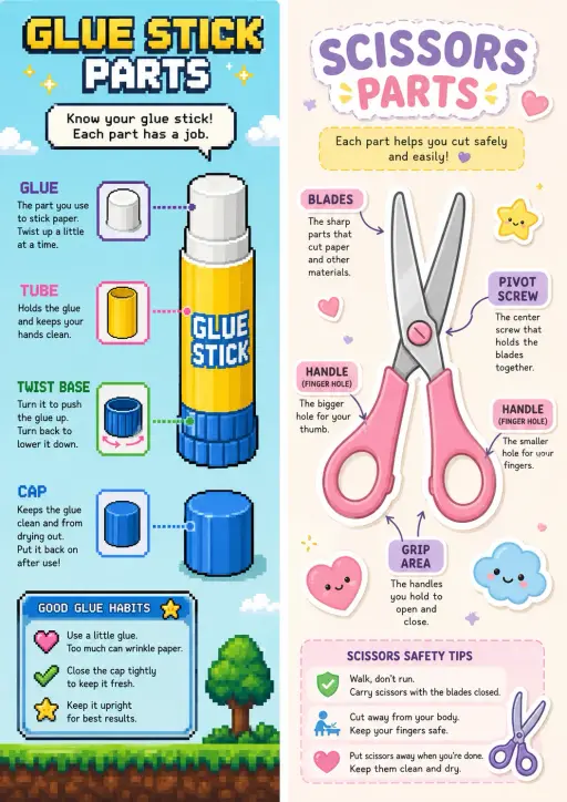 Glue stick parts School Supplies Infographic