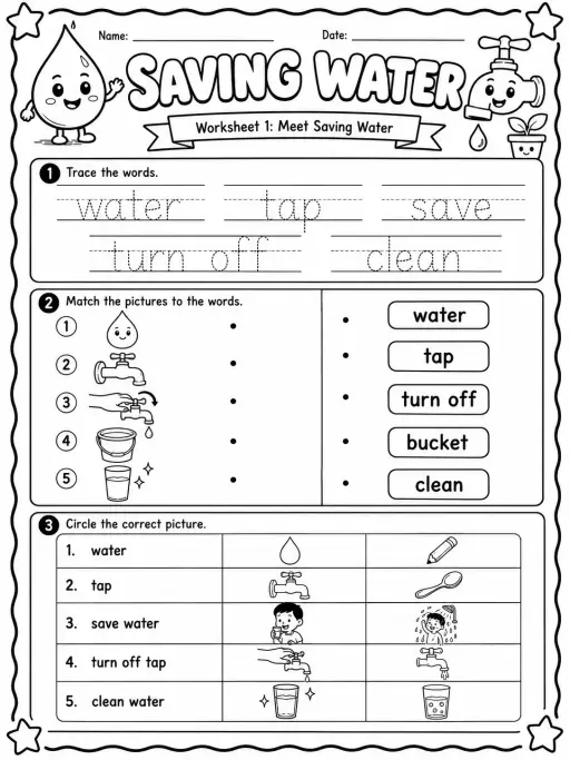 Saving Water Worksheet Pack