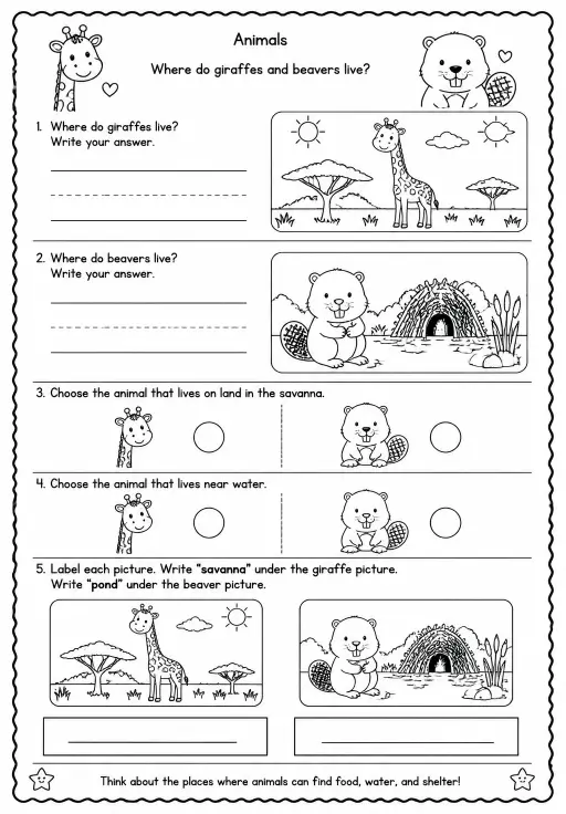 Where do giraffes and beavers live?
