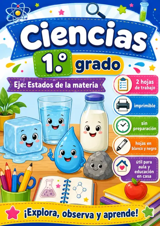 1.º grado - Estados de la materia - Paquete de ciencias en español