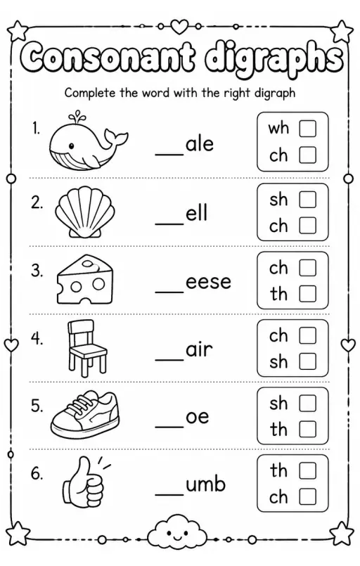 Complete the word with the right digraph