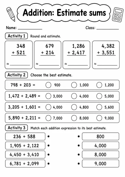 Grade 4 Addition Math Worksheet Pack