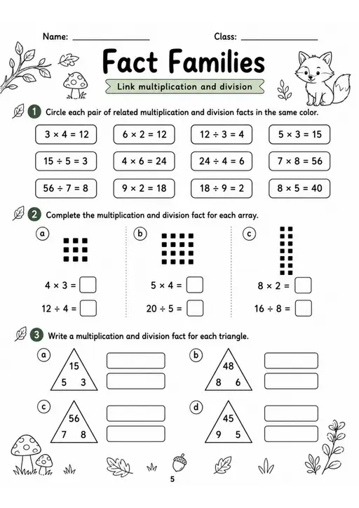 Fact Families - Grade 3 Math Worksheet