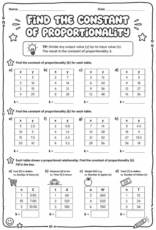 Find the constant of proportionality from a table