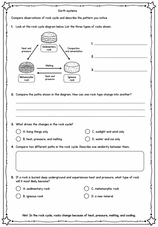 Compare observations of rock cycle and describe the pattern you notice