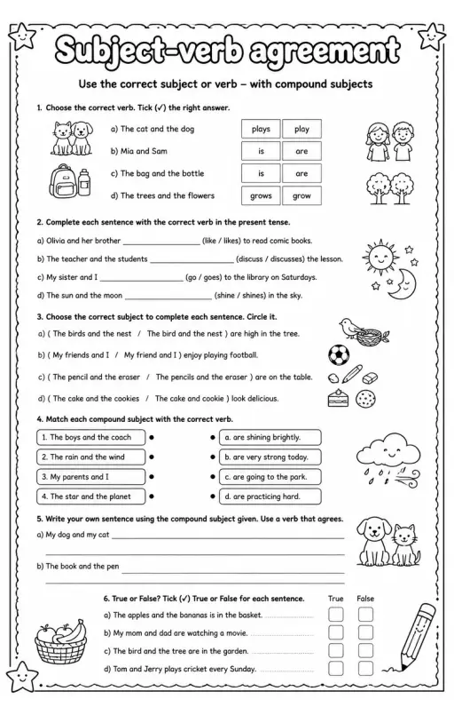 Use the correct subject or verb – with compound subjects