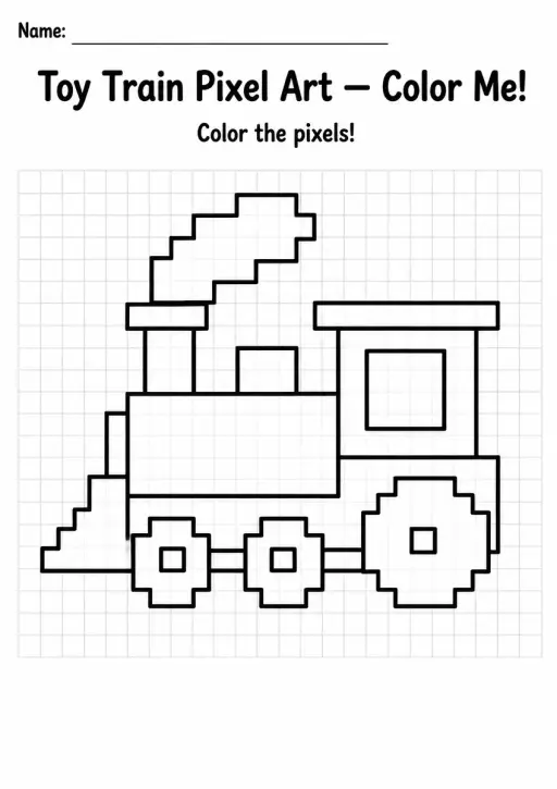 Toy Train Pixel Art Coloring Page