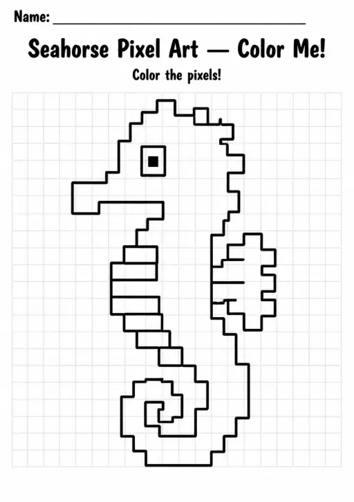 Seahorse Pixel Art Coloring Page