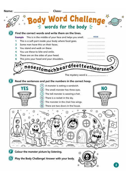 Cambridge MOVERS - Body Word Challenge | Free Worksheet