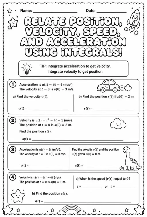 Relate position, velocity, speed, and acceleration using integrals