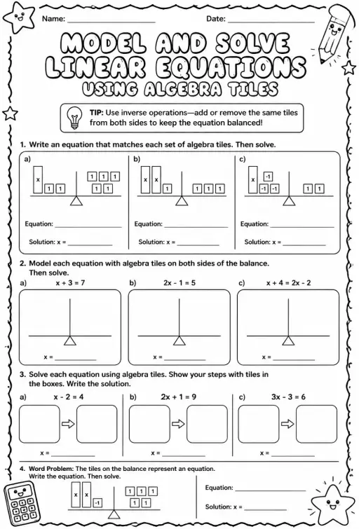 Model and solve linear equations using algebra tiles