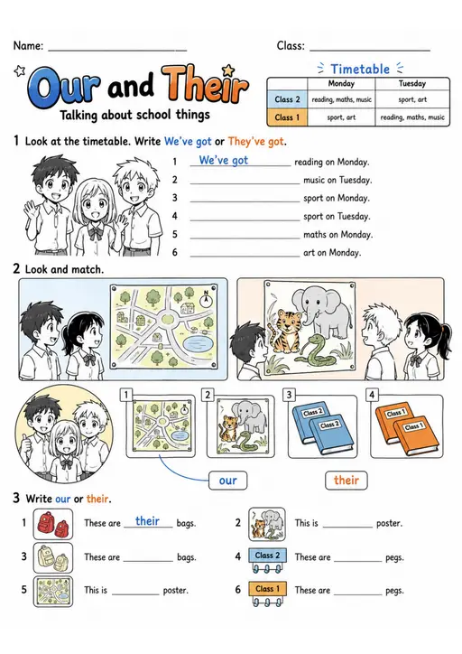 Our And Their | Grades 2-3 Grammar Worksheet