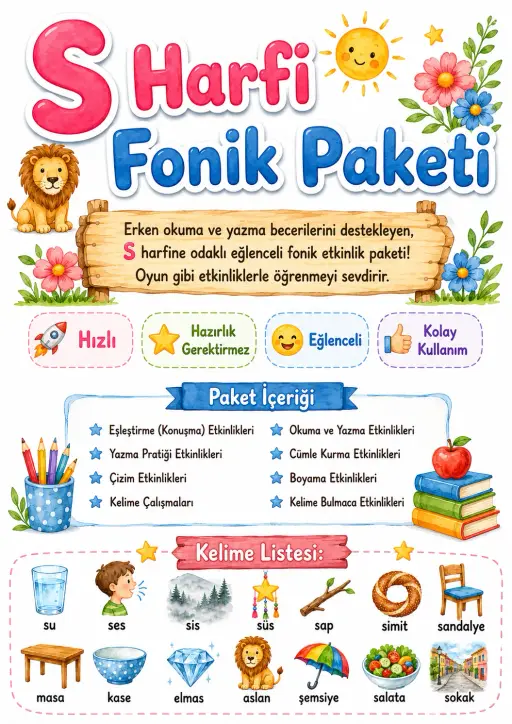 Turkish Letter S Phonics Worksheets Pack