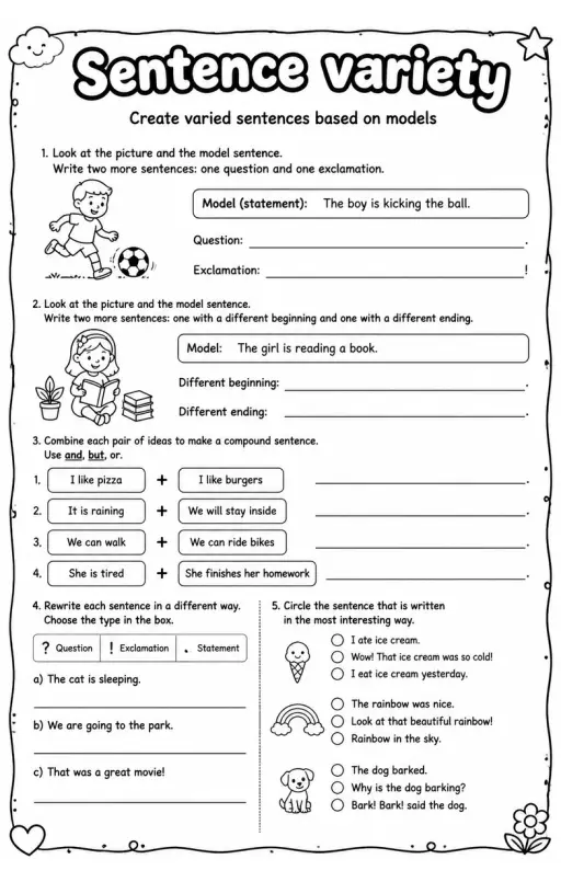 Create varied sentences based on models