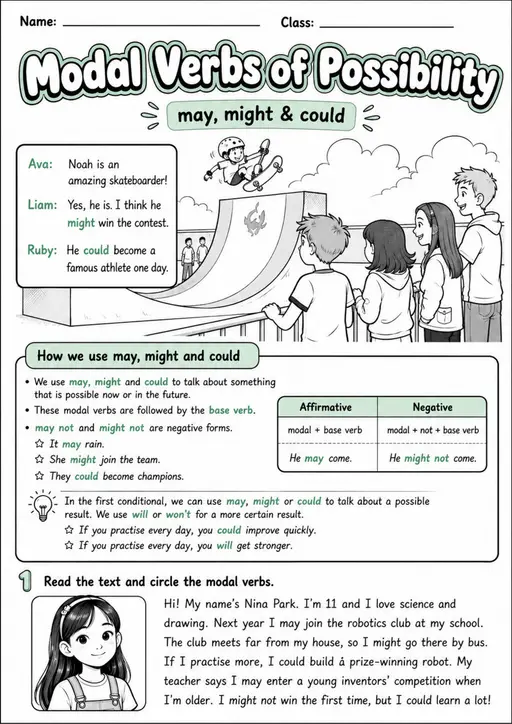 Modal Verbs of Possibility Pack - 4 Worksheets | Grade 5