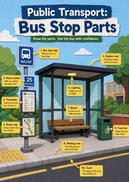 Bus stop parts Public Transport Infographic
