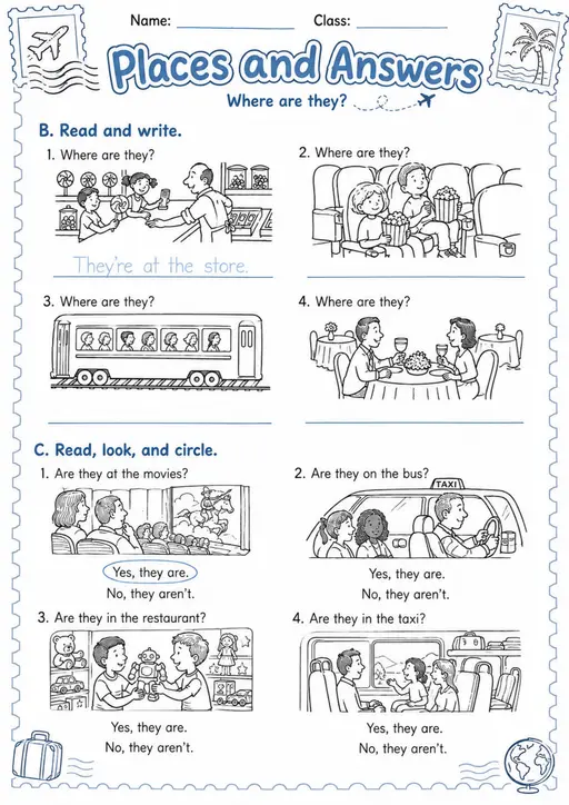 Places And Answers | Grades 2-3 Vocabulary Worksheet
