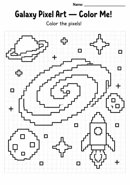 Galaxy Pixel Art Coloring Page