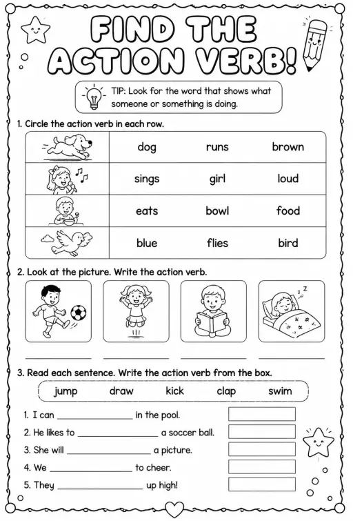 Find the action verb with images