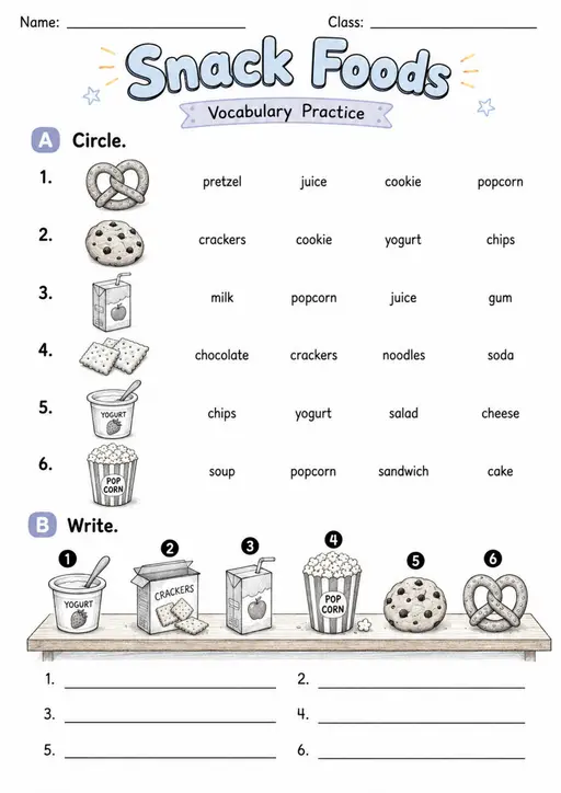 Snack Foods | Grade 2 Vocabulary Worksheet