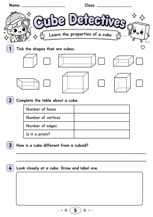 Cube Detectives - Grade 3 Math Worksheet