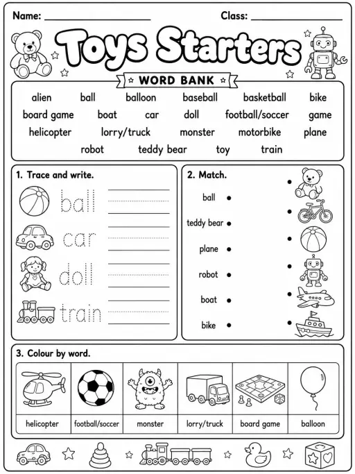 Toys Starters Vocabulary Worksheet Pack