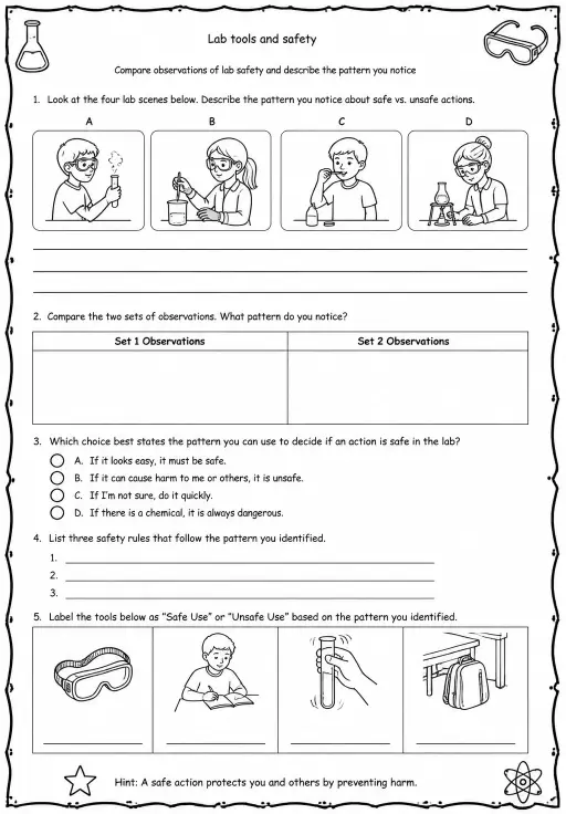 Compare observations of lab safety and describe the pattern you notice