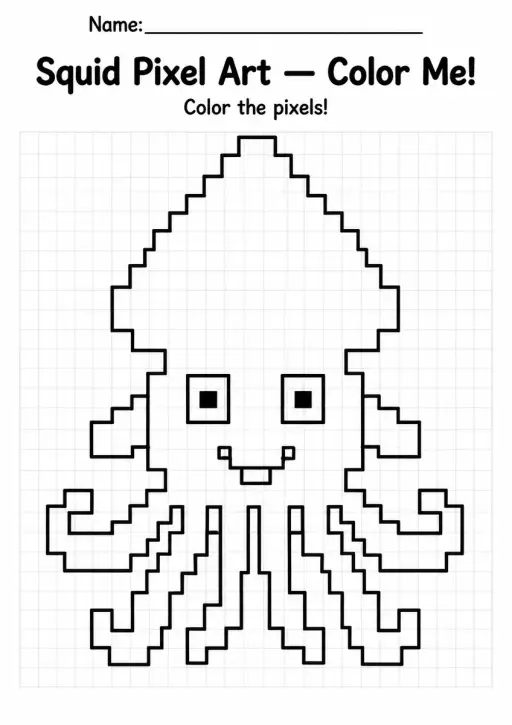 Squid Pixel Art Coloring Page