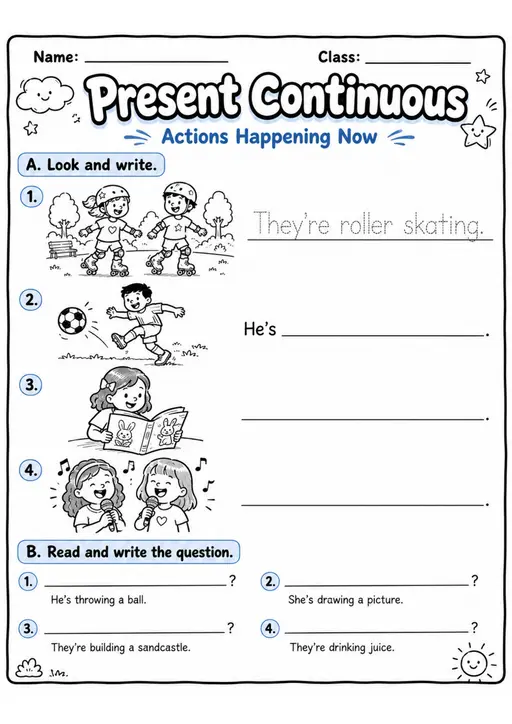 Present Continuous | Grades 2-3 Grammar Worksheet