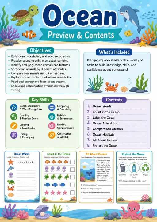 Ocean Worksheet Pack