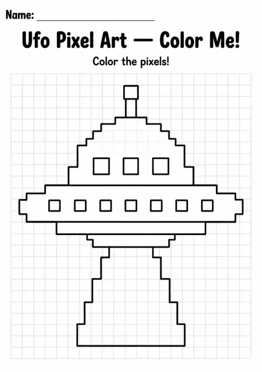 Ufo Pixel Art Coloring Page