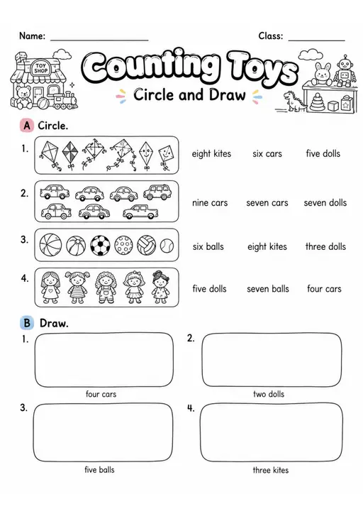 Counting Toys | Grade 1 English Language Arts Worksheet