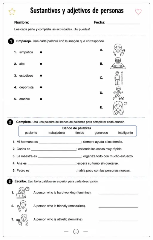 Reconocer palabras, frases o oraciones en español relacionadas con describir personas.