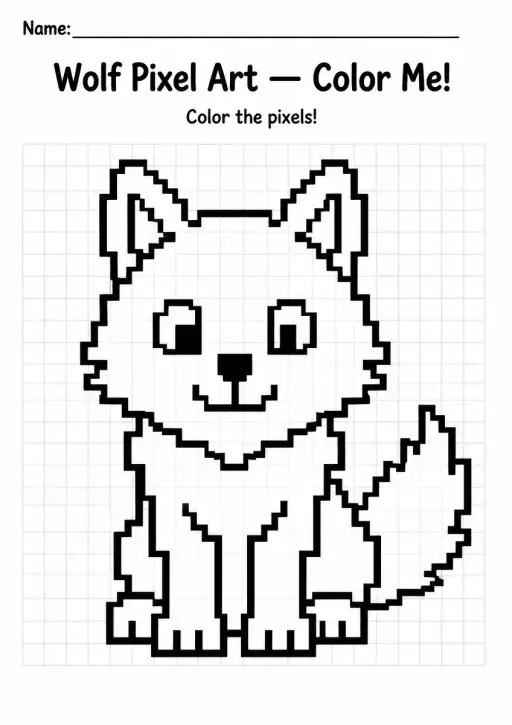 Wolf Pixel Art Coloring Page