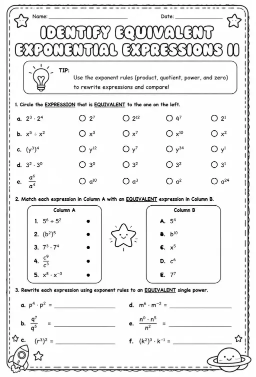 Identify equivalent exponential expressions II