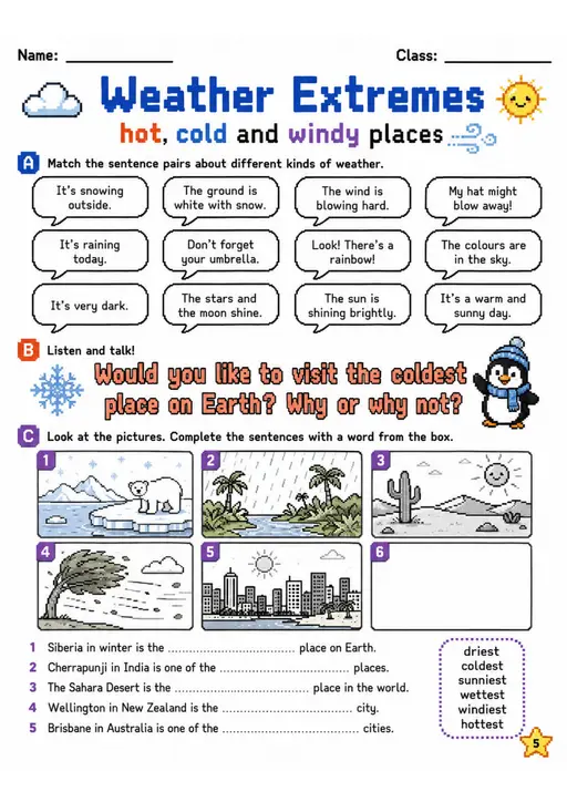 Cambridge MOVERS - Weather Extremes | Free Worksheet