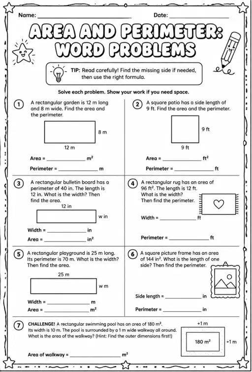 Area and perimeter: word problems