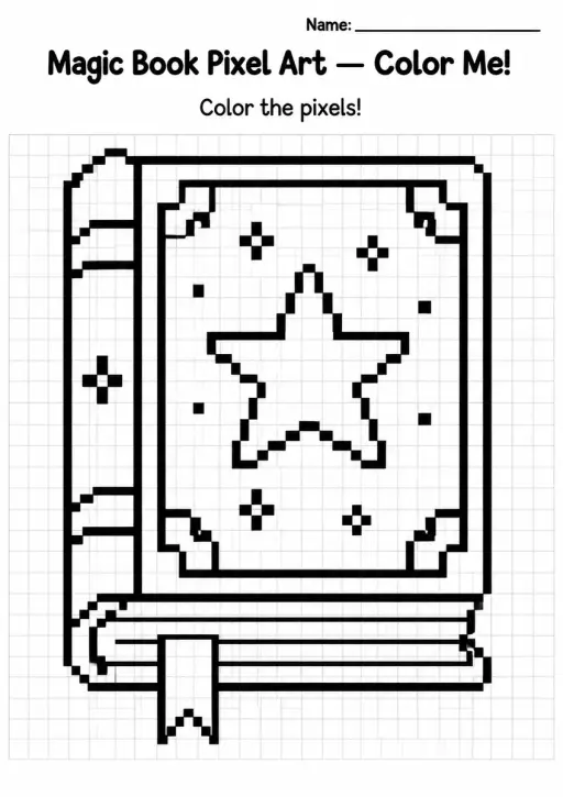 Magic Book Pixel Art Coloring Page
