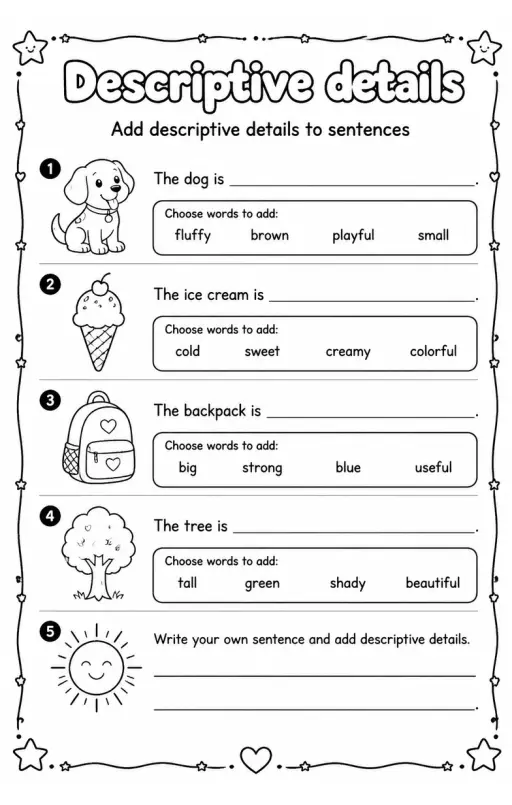 Add descriptive details to sentences