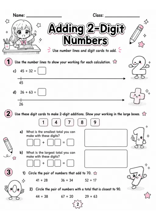 Adding 2-Digit Numbers - Grade 3 Math Worksheet - WKS-MAT-grade-3-XH-0079-EN