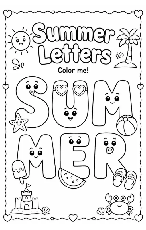 Summer Letters Coloring Page